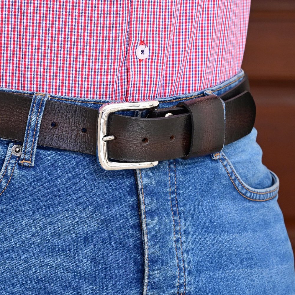 Handcrafted Coffee Roasted Vintage Men's Leather Belt - Free Personalization - Picture 8 of 15